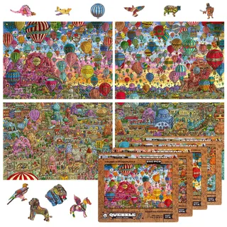 UNIDRAGON + IC4 Design Wooden Jigsaw Puzzle, Quezzle Amazing Cappadocia — Puzzle Board Game, Best Gift for Adults and Kids, Unique Shape Jigsaw Pieces - 1000 pcs, 28.2" x 19.6", Full Pack