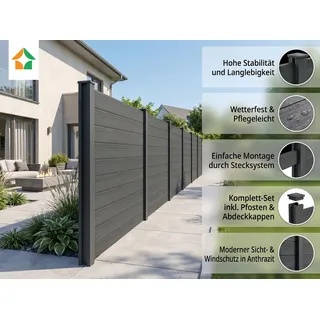 prestige home WPC Sichtschutzzaun Caracas 180 x 900 cm Anthrazit 5 Zaunelemente + 6 Pfosten