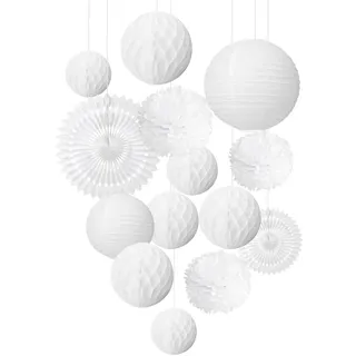 EASY JOY Hochzeitsdeko Vintage Lampions,Pompons Deko Weiß,lampions weiß,Seidenpapier Pompoms,Taufe Deko, Konfirmation Deko,kommunion Deko,für Geburtstag,Party Deko,Valentinstag,Tischdeko Hochzeit