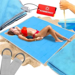 Stranddecke Sandfrei 200 x 200, 2-6 Personen Wasserdichte Picknickdecke Sandabweisende Campingdecke XXL Ultraleicht Kompakt Retoo - Blau