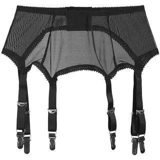 Frecoccialo Women's Suspender Stockings Transparente sexy Spitze 6 Strap Garter Suspender Belt for Stockings, 1-schwarz, XL - XL