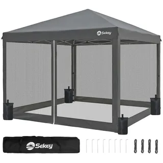 Sekey Faltpavillon Pop Up Pavillon 3x3 m mit Moskitonetz, Gartenpavillon mit 4 Sandsäcke, Pavillon Wasserdicht, Höhenverstellbar, für Garten Party Camping