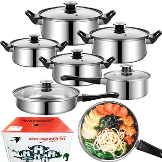 Retoo Topf-Set 12-tlg. Kochtopf + Bratpfanne + Glasdeckel