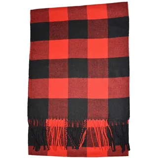 KGM Accessories Superweicher Kaschmir-Schal für Herren und Damen – Kariert, Rot_Schwarz - Einheitsgröße