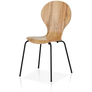 KHG Stapelstuhl Esszimmerstuhl Eiche-Optik, bis 110 kg belastbar, Modern, Stapelbar, Einteilige Sitzschale, Metallgestell pulverbeschichtet schwarz