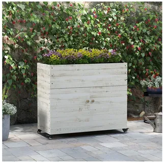 furnicato Hochbeet Weiß 110L x 50B x 95H cm mit Schrank und Rädern, Lackiertes Gemüsebeet mit Stauraum und Rollen für den Gartenbereich weiß