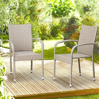 CASARIA Polyrattan Gartenstuhl Stapelbar 8er Set creme