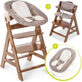 hauck Alpha+ walnut inkl. Alpha Bouncer 2 in 1 stretch beige und Sitzauflage