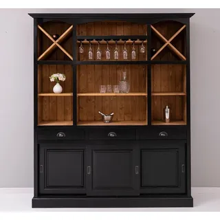 Massivholzmoebel-Becker Buffet Großer Wein- und Buffetschrank aus Massivholz, Wohnzimmerschrank schwarz