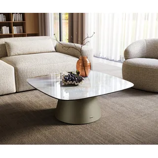 DELIFE Couchtisch Edge, Boot 90x90 cm Keramik Onyx Pearl Borna Effektfinish Titan beige|grau 90 cm x 38 cm x 90 cm