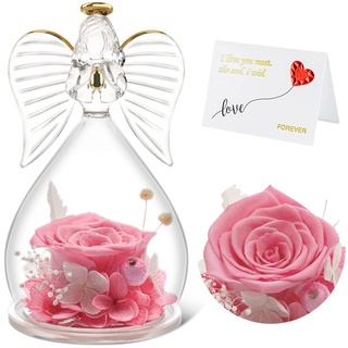 Qinqinxin Muttertagsgeschenk Engelsfigur aus Glas, Handgefertigte Ewige Blume Engel Figur, Geschenk für Mama, Originelles Geschenk Mutter zu Muttertag Valentinstag Geburtstag, Rosa, L03AngelP