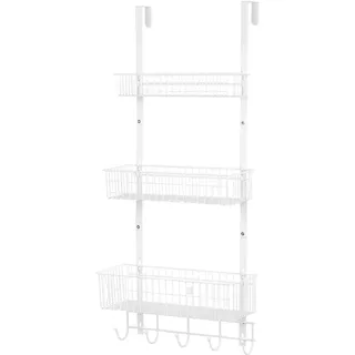 YBING Tür-Organizer mit Haken, Türaufhänger, Handtuchhalter mit 3 Netzkörben, Rückseite der Tür, Hängeregal hinter der Tür, Speisekammer-Organizer für Badezimmer, Schlafzimmer, Weiß