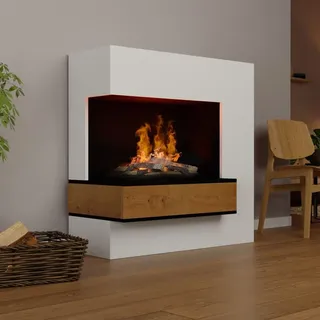 GLOW FIRE Elektrokamin 'Planck' | Wasserdampf Kamin mit OMC 600 inkl. Holz in weiß Linksoffen | HxBxT: 109x110x53cm - Weiß