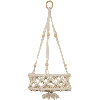Makramee Hängedekoration mit Ablagefläche - Stylische Boho Deko zum Aufhängen für Pflanzen Vasen - Handgefertigt beige 60 cm Höhe