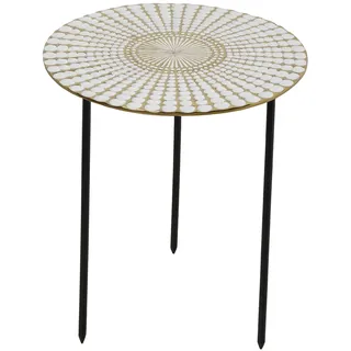 DRW Beistelltisch aus emailliertem Metall in Weiß und Gold mit Beinen in Schwarz, 41 x 41 x 50 cm