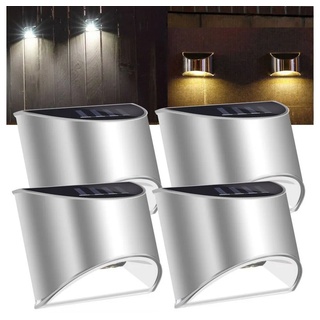 LETGOSPT LED Solarleuchte Edelstahl Solarleuchten für Außen Wandlampen IP65, LED fest integriert, Tageslichtweiß, Stainless Steel Sicherheitswandleuchte Solarleuchte