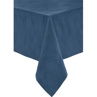 Erwin Müller Tischwäsche, Tischdecke mit Jaquardmuster, Serie Arnsberg blau Größe 130x220 cm - Robustes Gewebe ist bügelleicht und Lange haltbar, mit hochwertigem Kuvertsaum (weitere Farben, Größen)