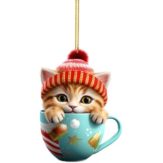 Weihnachtskugeln Kunststoff Katze, dekorativer Anhänger, dekorativer Innenanhänger, lustiger Acryl-Anhänger, Weihnachtsdekoration Deckelhalter Für Schranktür Innen (C, One Size)