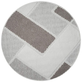 Teppich LINDO 8877, Carpet City, rund, Höhe: 11 mm, Kurzflor, Hochtief-Muster/ 3D-Effekt, Boho-Stil, Wohnzimmer beige Ø 160 cm x 11 mm