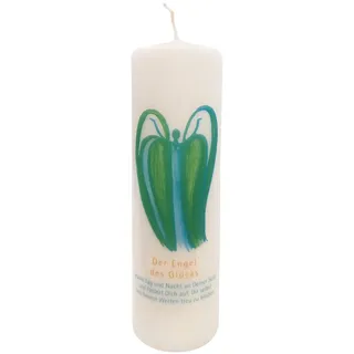 Engelkerze Engel des Glücks grün-blau – Geschenkkerze mit Engelmotiv für Hoffnung, Zuversicht & Lebensfreude – Stumpenkerze handgefertigt 6 x 18 cm