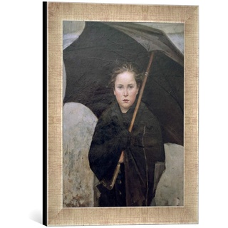 Gerahmtes Bild von Marie Bashkirtseff Der Regenschirm, Kunstdruck im hochwertigen handgefertigten Bilder-Rahmen, 30x40 cm, Silber Raya