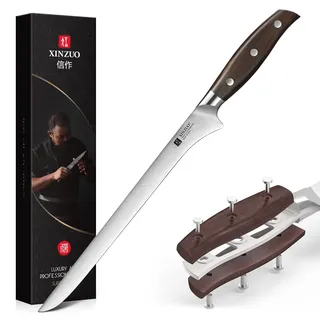 XINZUO 25.5cm Schinkenmesser, Deutschem 1.4116 Edelstahl Küchen Tranchiermesser scharf Aufschnittmesser Koch-Mehrzweck Brisketmesser für Schinken,Fleisch,Fisch-ergonomisches Griff aus Red Sandalwood