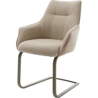 DELIFE Schwingstuhl Alja-Flex mit Armlehnen Freischwinger flach Effektfinish Titan Materialmix Schlamm Taschenfederkern