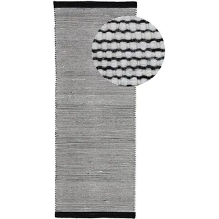carpetfine Wollteppich Mona, auch als Läufer, rechteckig, Höhe: 5 mm, 80% Wolle, Wendeteppich aus Wolle/Baumwolle, Wohnzimmer schwarz 80 cm x 400 cm x 5 mm