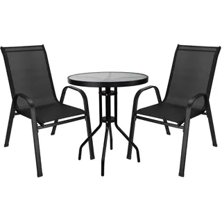 SPRINGOS Metall-Gartenmöbel Set für 2 Personen, runder Tisch + 2 Stühle, schwarz