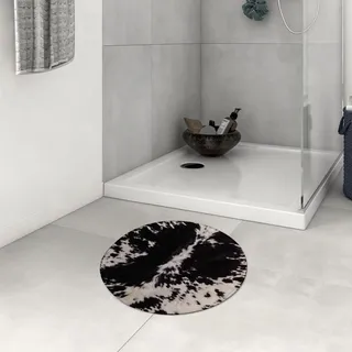 DHAEY Badezimmerteppich rutschfest Rindsleder Schwarz-Weiß-Kuhflecken Waschbar Teppich rund Weich Flauschig Badteppich Weich Kurzflor Mikrofaser Badvorleger 60 cm