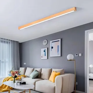 Holz Deckenlampe LED Deckenleuchte Lineare Lampe Modern Minimalistisch Design Lampe für Wohnzimmer Diele Esszimmer Küche Büro Flur Leuchte Weiß Acryl Schirm (Holzfarbe, 80cm, Neutralweiß 4500K)