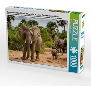 Abenteuer Sambia: Elefant mit Jungtier im Lower Zambezi National Park - CALVENDO Foto-Puzzle - 1000 Teile