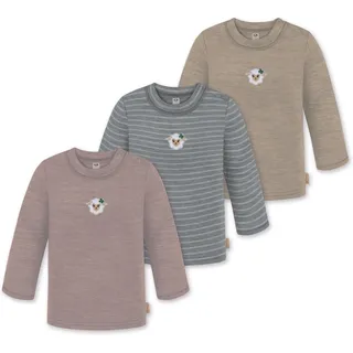 normani Langarmwickelbody 3er Pack Baby Merino Longsleeve Taupo Merino Langarm Pullover Strickpullover warmer Wollpullover mit Knopf beige|grau|rosa 86/92