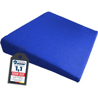 Tiga-Med Sitzkeilkissen Anti-Rutsch – extra fest & formstabil, Abnehmbarer waschbarer Baumwollbezug, ergonomische Sitzerhöhung 37×33 cm (7–1 cm) für Bürostuhl & Auto (Blau)