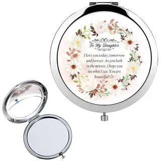MNYXIS Taschenspiegel für Tochter Geschenke, mutter tochter geschenk- Kompakter Make-up Spiegel Klappbar aus Metall, 7cm Kleiner Handtaschenspiegel Silber, Inspirierendes tochter geschenke von mama