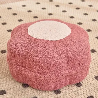 SHIJHUI Waschbarer Teddy-Samt-Fußhocker, Pouf, Ottomane, flauschige Blumenform, Sofa, Fußstütze, Bodenkissen, Wechselschuhhocker, Gästesitz für Wohnzimmer (Rot, 41 x 41 x 20 cm)