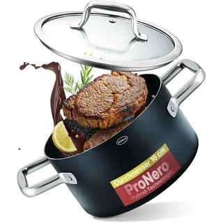 RÖSLE EBONIC Kochtopf 16 cm mit Deckel, kleiner Topf PFAS-frei Induktion | ProNero Keramik Antihaftbeschichtung, PFAS-frei, backofenfest bis 260 °C, ideal für Beilagen und Suppen