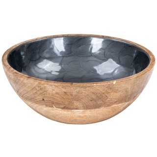 Levandeo® Dekoschale, Schüssel 21cm Mango Holz Grau Perlmutt Emaille Schale Bowl grau 21 cm