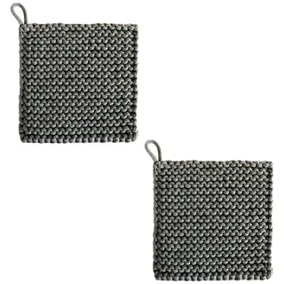 LuxusKollektion Topflappen Gehäkelte Topflappen 2er Set 19x19cm Baumwolle mit Schlaufe grau