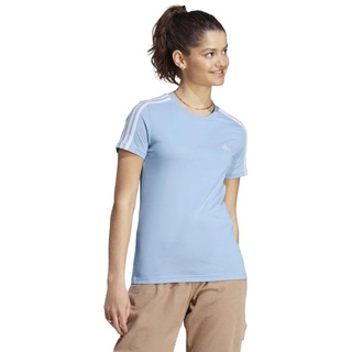 adidas Damen Essentials Slim 3-Streifen T-Shirt, Wonder Blue/White, L