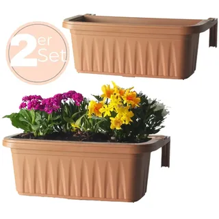 GarPet 2x Blumenkasten Balkongeländer Balkon Blumenkasten Balkonkasten mit Halterung Balkonkasten Geländerkasten Balkonkasten mit Wasserspeicher 60 cm