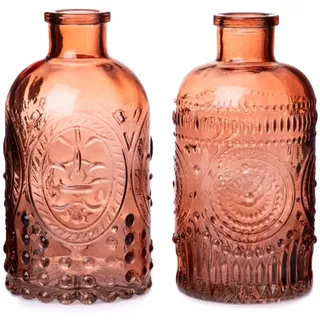 Glasvase Ornament, Vase orange H:12 cm (2er Set) - Flaschenvase zur Tischdekoration, Geburtstage, Hochzeiten