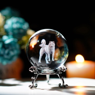 ZEERSHEE 3D Hund Kristall Ball mit Ständer Glas Hund Figur für Home Decor 60 mm Glaskugel Briefbeschwerer Hund Gedenkgeschenke für Verlust des Hundes Sympathie Geschenk