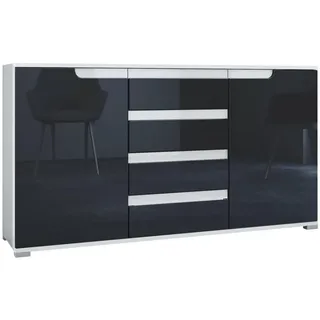 Vladon Sideboard, Schwarz Hochglanz, Holzwerkstoff, 138.5x75.5x35 cm, Wohnzimmer, Kommoden & Sideboards, Sideboards