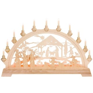 Kunstgewebe Taulin Schwibbogen Christgeburt mit Könige mit Vorbeleuchtung, 16 flammig elektrisch beleuchtet beige