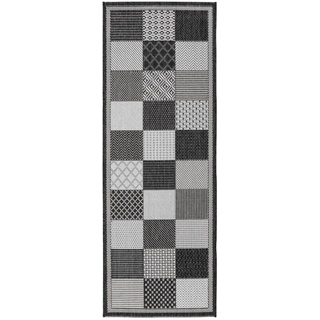 Teppich RUN, Grau - Schwarz - 67 x 180 cm - mit großen Karos