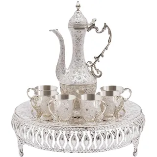 Fyssnn Teeservice Set für Teetisch Dekoration 6 Personen 8 TLG Teeservice Set Europäisch Teeservice Porzellan Ideal für den Einsatz zu Hause im Restaurant und in Unternehmen (Silberweiß)