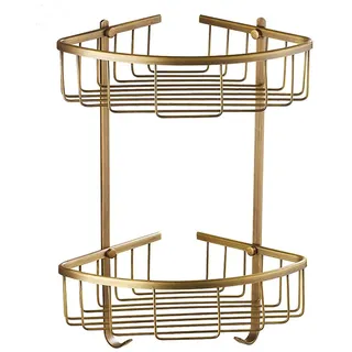 ImyHok Duschablage Ecke Messing Eckregal Dusche Duschkörbe Badezimmer Zubehör Bohren Duscheckregal Wand Duschhalterung Aufbewahrung Shampoo 2 Schicht Shower Caddy mit Haken Antike Bronze