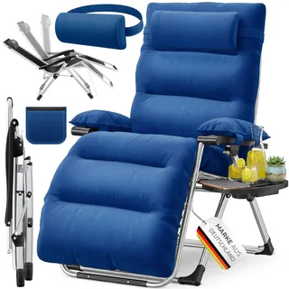 KESSER® Sonnenliege Liegestuhl,Gartenliege extra breit & Wetterfest,Belastbar 200kg,Ergonomisches Polster verstellbare Rückenlehne inkl. Nackenkissen Getränkehalter Armpolster & Seitentasche Navyblau