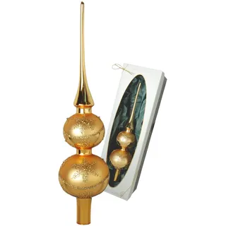 Krebs Glas Lauscha - Christbaumschmuck/Christbaumspitze aus Glas - Doppelspitze - Farbe: Gold mit Schneesterndekor - Größe: ca. 30 cm - Made in Germany